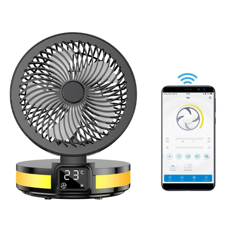 USB Desktop Floor Fan with 4 Speed Portable Folding LED Light Black White: black