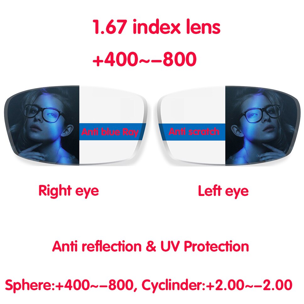 Zerosun anti Luce Blu 1.56 Indice di 1.61 1.67 1.74 Prescrizione Resina Lenti Asferiche Occhiali Lenti Miopia Ipermetropia Presbiopia Lenti: 1.67 anti blu