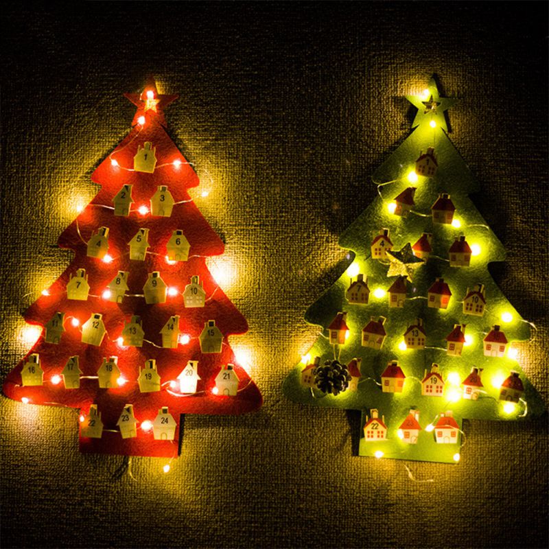 Christmas Calendar LED Light Christmas Tree Calendar Advent Year Countdown Wall Hanging Ornament Home Decoration #