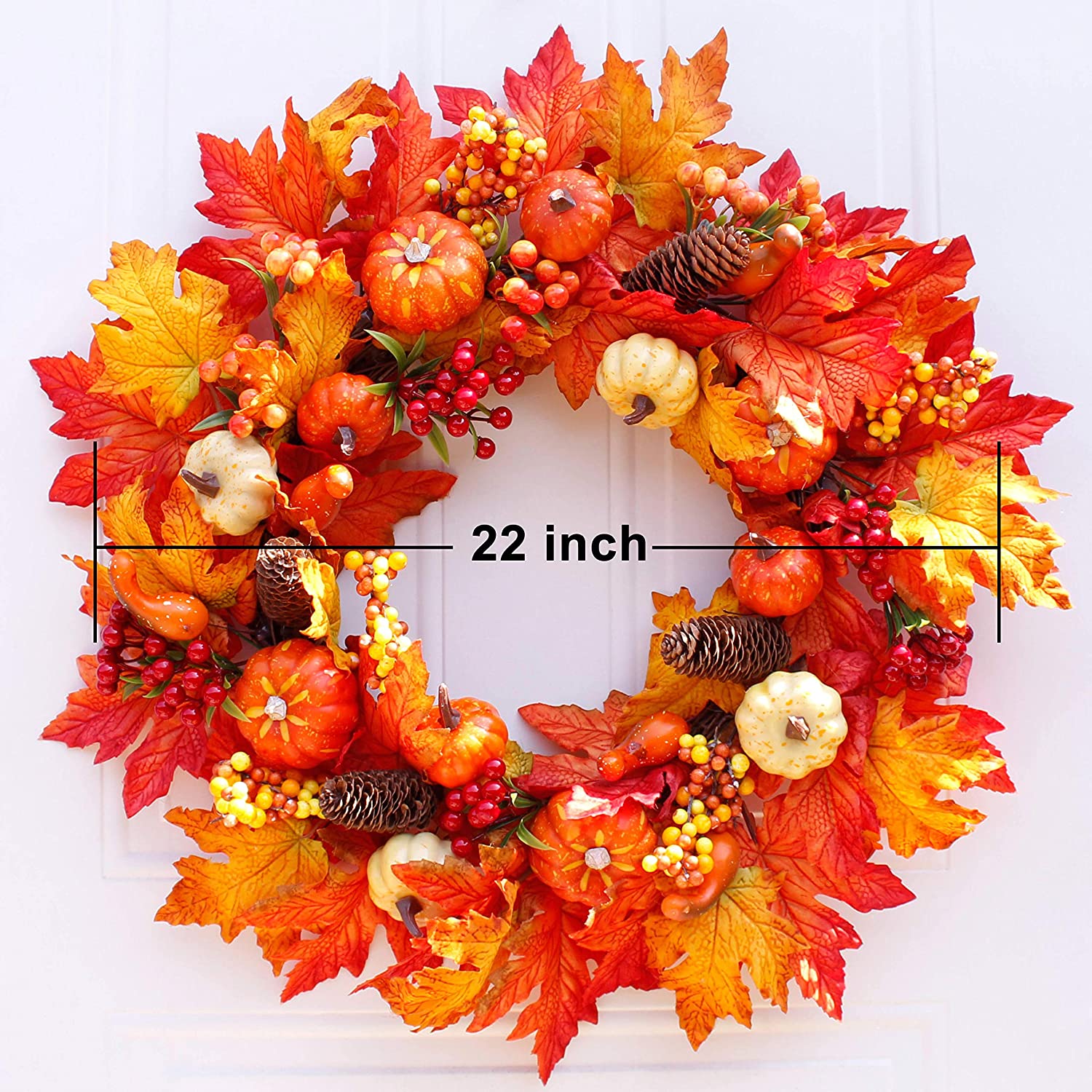 Herfst Krans Kerst Decoratie Thanksgiving Krans Venster Restaurant Home Pompoen Bessen Grenen Blad Decoratie Krans Deur