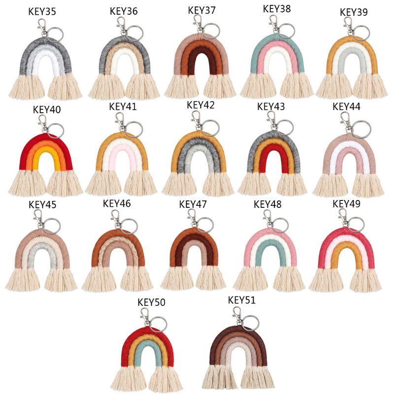 Weven Regenboog Sleutelhangers Voor Vrouwen Boho Handgemaakte Sleutelhouder Sleutelhanger Macrame Bag Charm Auto Opknoping Sieraden