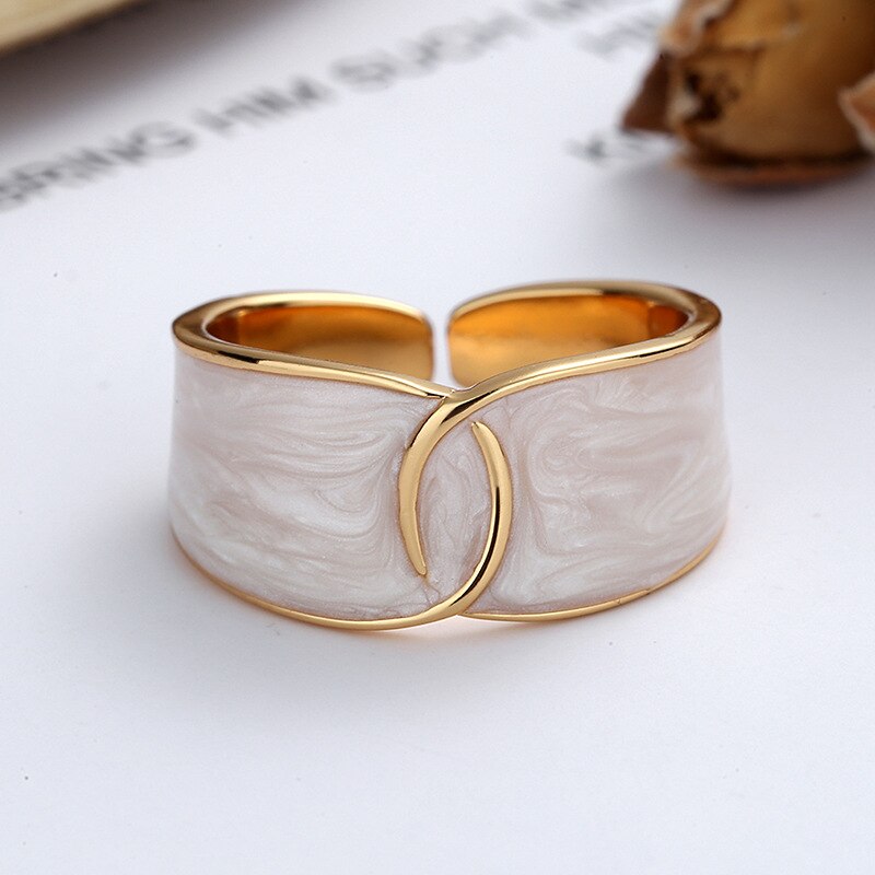 Anello regolabile aperto a croce con smalto bianco a faccia larga europea per donna Ins anello da dito geometrico di dimensioni libere gioielli da sposa per feste