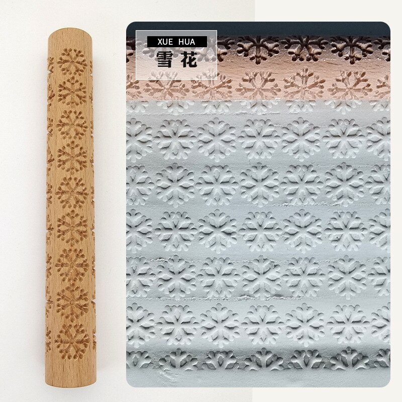 Pottery Art Wood Texture Roll Relief Tree Stone Flower Pattern Embossed Rod Mud Roll DIY Ceramic Sculpture Modeling Clay Tools: Snowflake