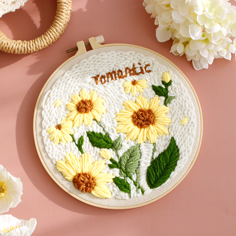 punch needle embroidery kits Flower Pattern Simple Craft Easy for adult beginners yarn painting punch needle Diy Set: WHITE