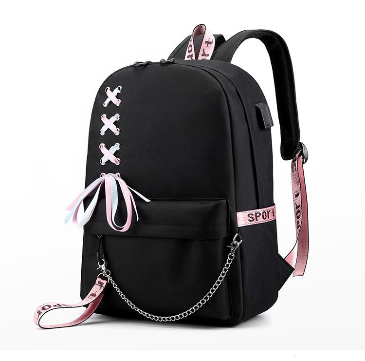 Backpack Black Ribbon Laptop Women Backpack Schoolbags For Teenage Girls Kids Bagpack Schoolbags For Children: Black Style 1