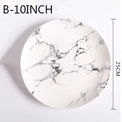 Nordic Marble Ceramic Plate Round Dinner Dessert Fruit Dishes Steak Cake Sandwiches Dishes Microwave Ovens Safe Dinnerware Set: Style-B 10inch