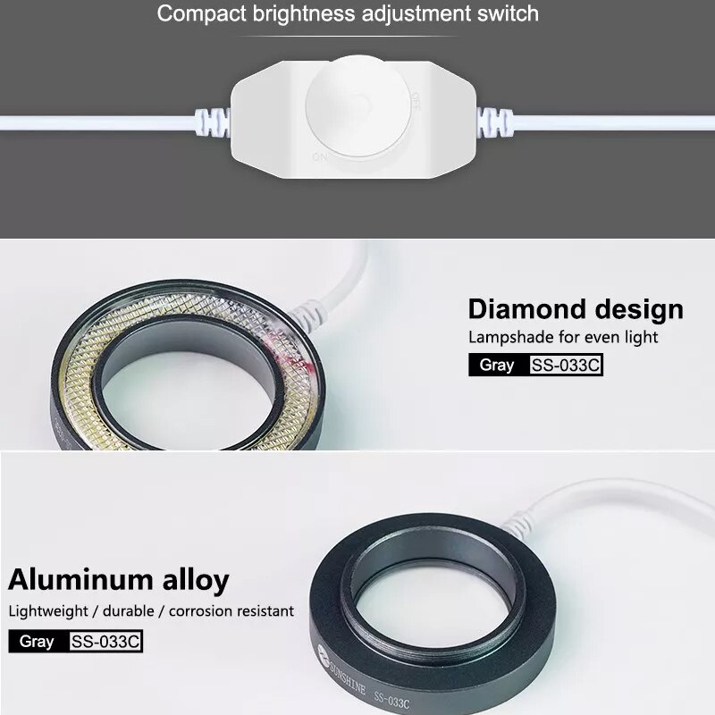 SS-033C 2-IN-1 USB Verstelbare helderheid LED Ronde Licht Met UV Olie Rook Stofdicht Spiegel voor microscoop Stofdicht