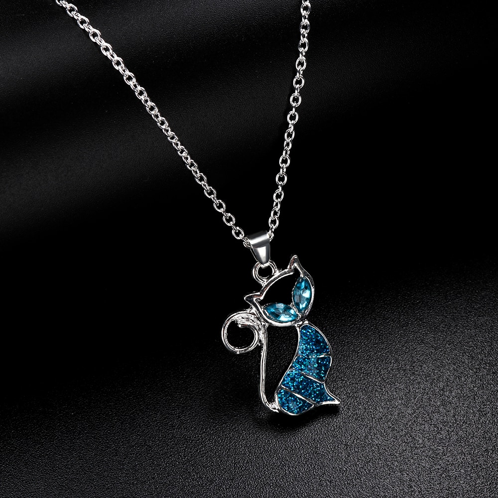 1pc Nette Katze Anhänger Blau Opal Halskette frauen Tier Schmuck Trendy Schmuck für Frauen