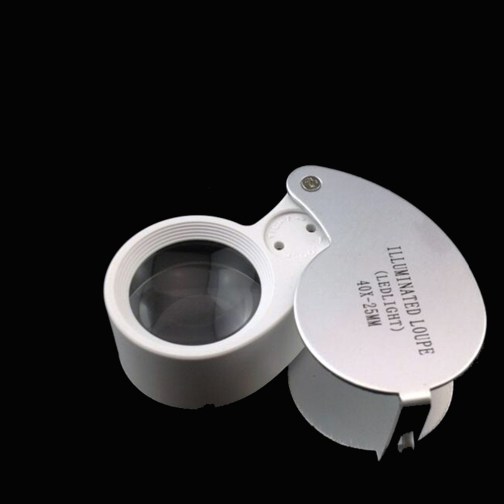 Magnifier Illuminated LED Light Jeweler Loupe Folding Magnifier 40x25mm 40X Retractable Magnifying