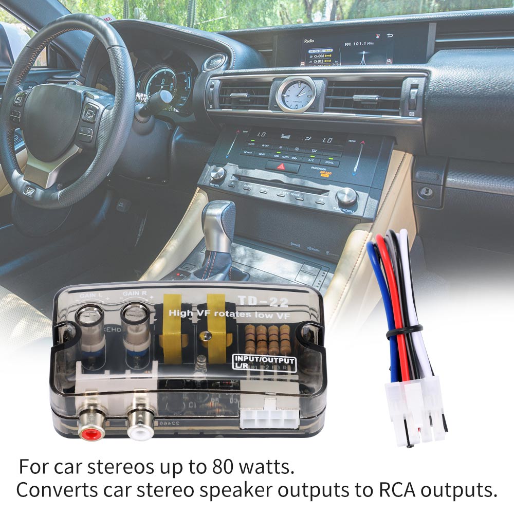 Convertidor de Audio para coche, adaptador de convertidor de nivel de altavoz de línea de alta a baja frecuencia ajustable, RCA estéreo, 12V, novedad de 2022