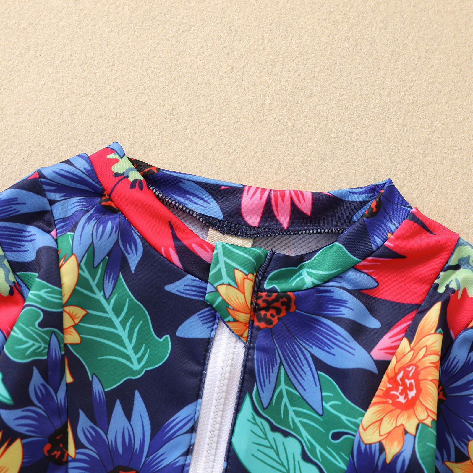 (1-6T) jongens Meisjes Een Stuk Badpak Lange Mouw Mode Bloem Gedrukt Rits Een Stuk Badpak Bikini Blauw Детские Вещи 50 *