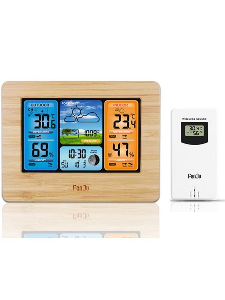 Kleur Screen Weersverwachting Klok 3373 Bamboe Elektrische Golf Klok Multifunctionele Elektronische Wekker Rf Wireless Weer Cl