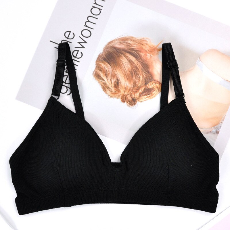 CHRLEISURE Soft Cotton Bras For Women Adjustable Shoulder Strap Bra Push Up No Rims Bralette: Black