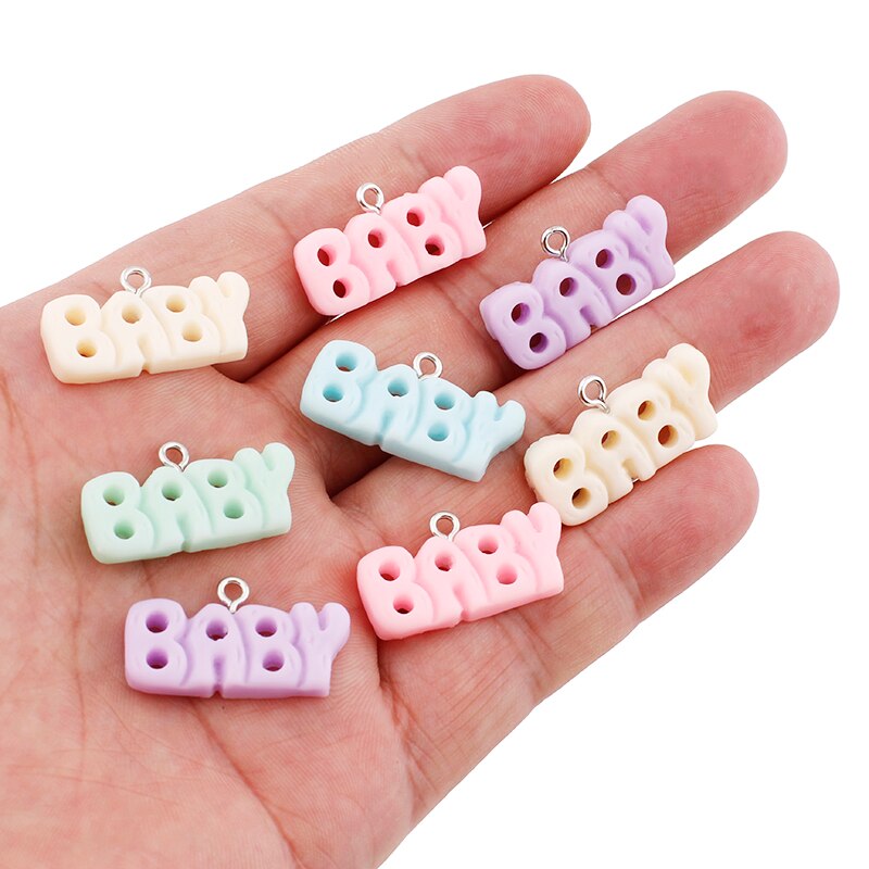 Dijes de letras de bebé, dijes colgantes de resina para pendientes, collar, pulsera, llavero, suministros de fabricación de joyas Diy, accesorios, 10 piezas