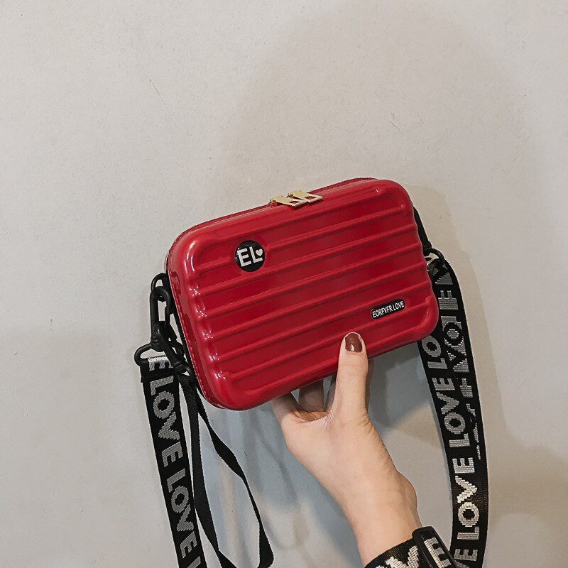 Kvinder mini kuffert form crossbody taske lille skuldertaske med bred brev rem pige kobling håndtaske: Rød