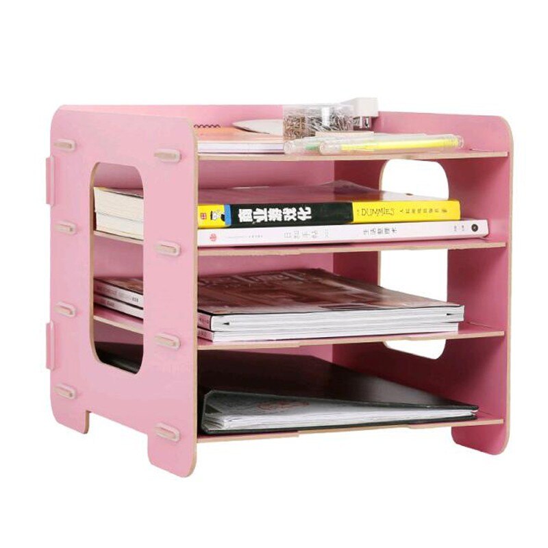 DIY Wood Hand Made Desk Organizer Office School Supplies Desk Accessories Organizer 4 Layers File Tray Book Holder