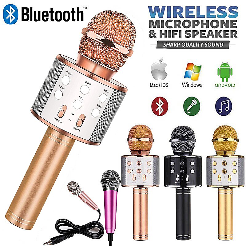 Wireless Bluetooth Handheld Portable Karaoke Microphone Portable Speaker Machine Handheld Home KTV Player Singing Recorder Mic