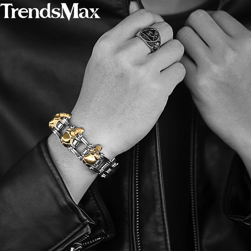 Trendsmax 22cm heren schedelarmband 316l roestvrijstalen armband biker fiets link heren sieraden hbm 66