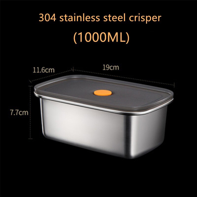 304 Stainless Steel Microwave Lunch Box Refrigerator Fruit And Vegetable Frozen Fresh-keeping Lunch Box Sealed Food Lunch Box: 1000ml