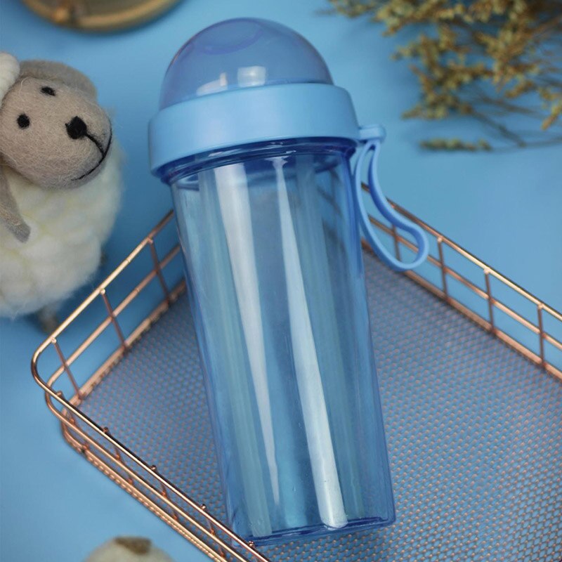 Draagbare dubbele rietjes aparte drinkfles voor water, koppels rietjesfles lekvrij: Blauw