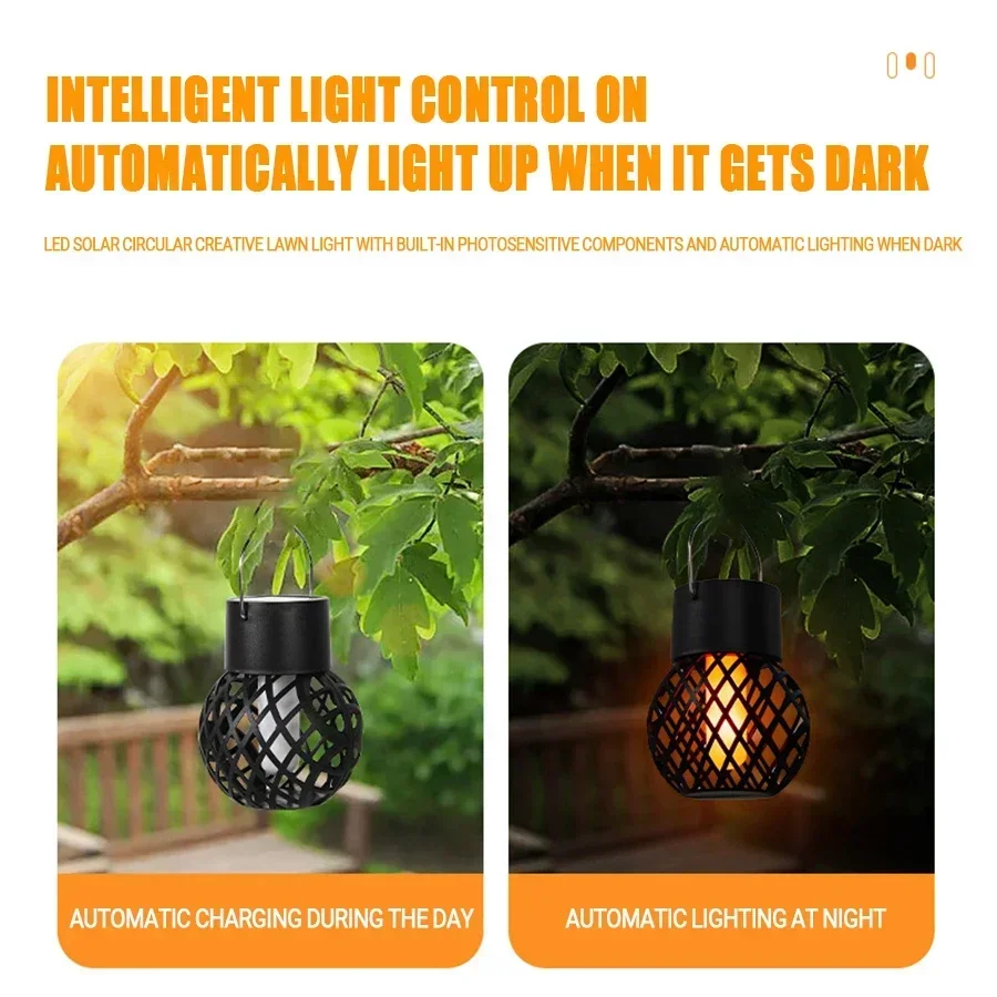 Mini hanglamp op zonne-energie met vlameffect, tuindecoratie, sprookjesachtige lamp op zonne-energie voor terras, tuin en erf.