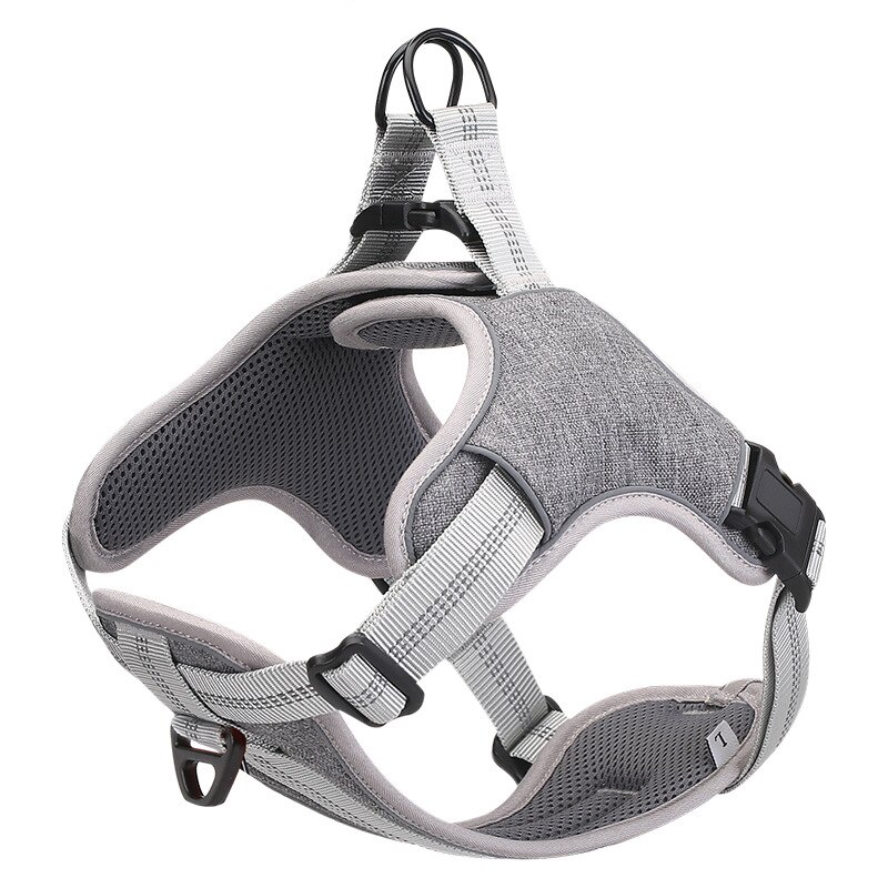 Reflective Nylon Dog Harness Vest Adjustable Outdoor Breathable Protective Pet Harness All Weather Service Puppy Dog Vest S-2XL: gray / M