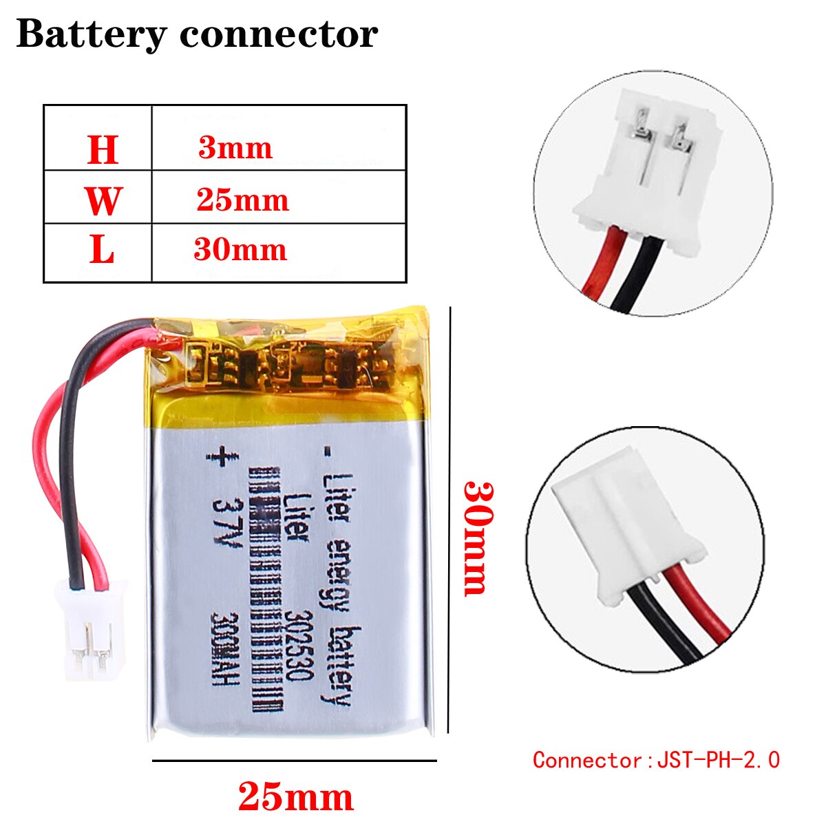 3.7V 300mAh 302530 Rechargeable Battery For MP3 MP4 mobile bluetooth GPS Toy reading pen speaker lithium-ion Lipo Battery