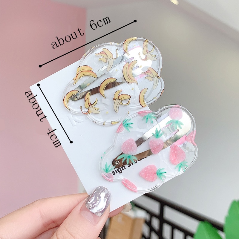 Horquillas de frutas transparentes bonitas, pinzas para el pelo en forma de gota para niñas, tocado con dibujo de nube para niños, accesorios geométricos para el cabello para niños