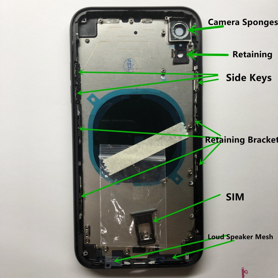 Parte trasera de repuesto para iPhone XR carcasa trasera marco medio y cubierta trasera de cristal con piezas pequeñas