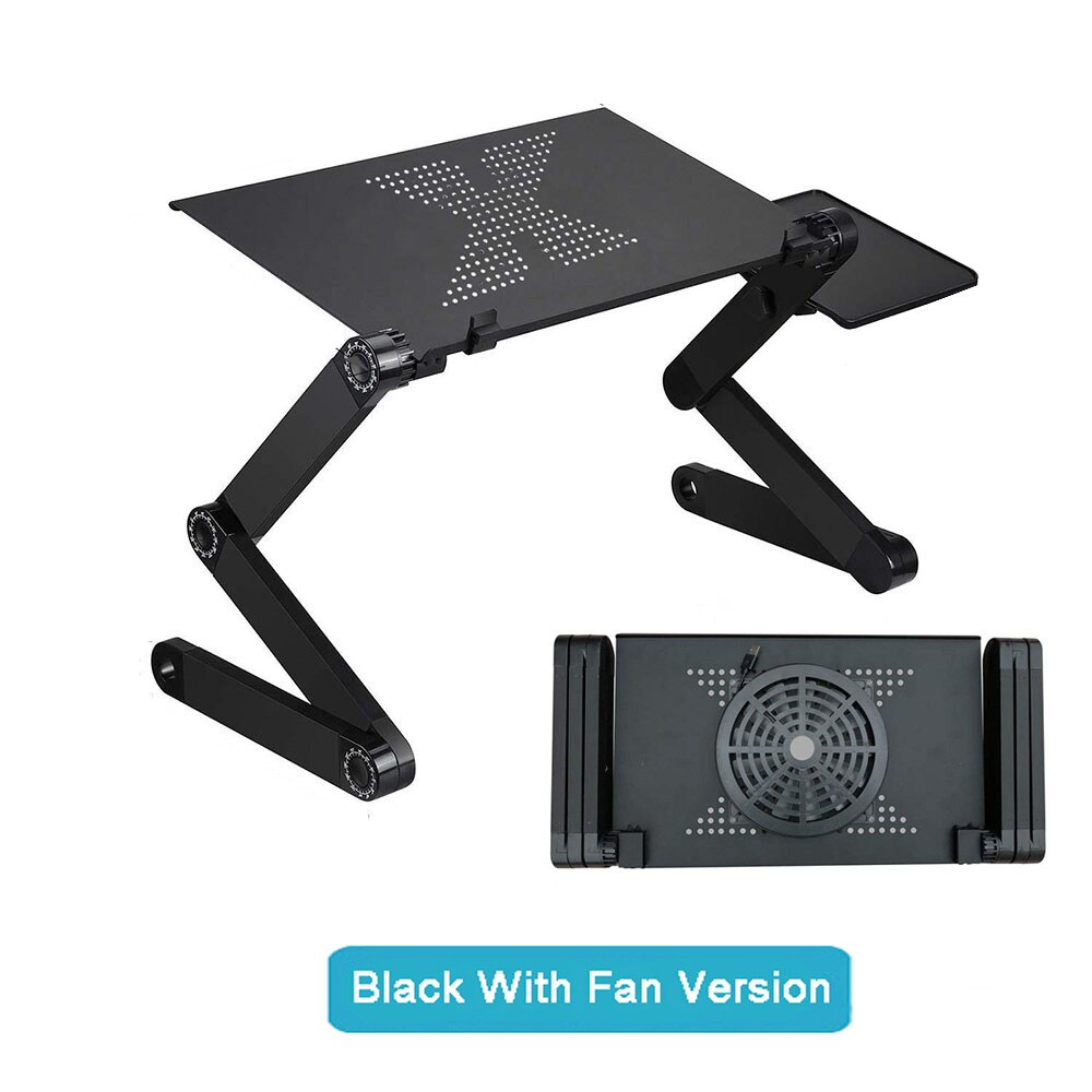 Adjustable Laptop Desk with Cooling Fan Ergonomic Portable Bed Lapdesk Tray PC Table Stand Notebook Desk Stand With Mouse Pad: Black with Fan