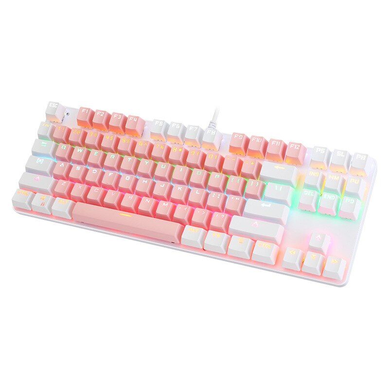 87 Key Gaming Mechanical Keyboard Doubleshot Keycaps Blue Axis Office Business Mechanical Keyboard for Notebook Tablet Computer: 3C250PinkWhite