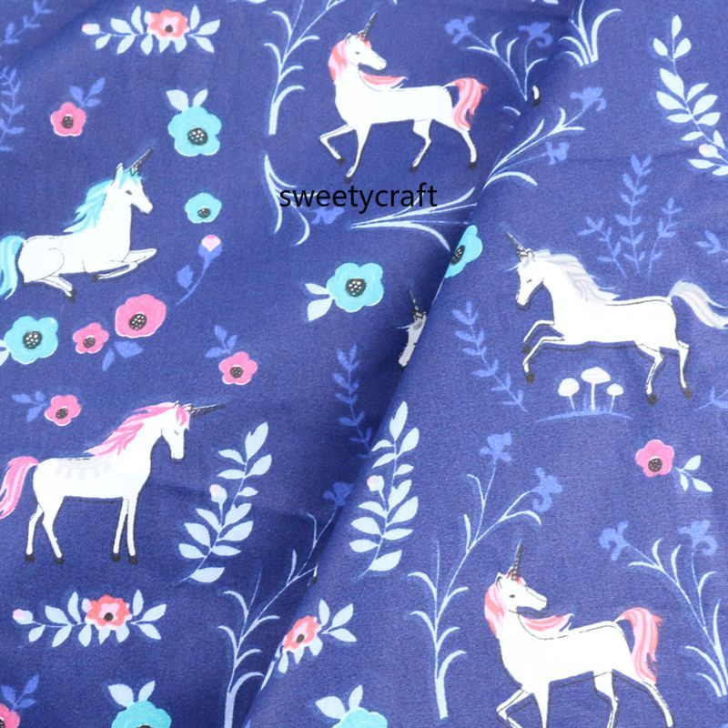 160x50cm Unicorn Flower print cotton fabric by Met... – Grandado