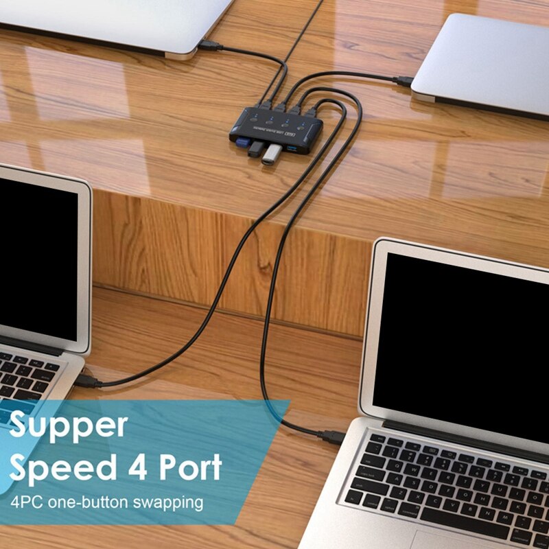 USB KVM Switch 4 in 4 Out USB 3.0 Switch with Extension Cable Keyboard Mouse Printer U Disk Sharing Splitter