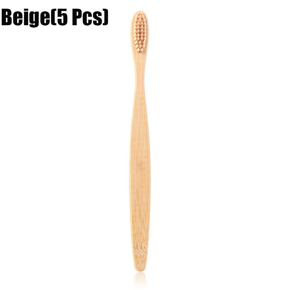 Adult Bamboo Toothbrush Soft Fibre Hair Wooden Teeth Brush Rainbow Multi-colors Eco-Friendly Oral Care Bamboo Products: Beige(5 PCS)