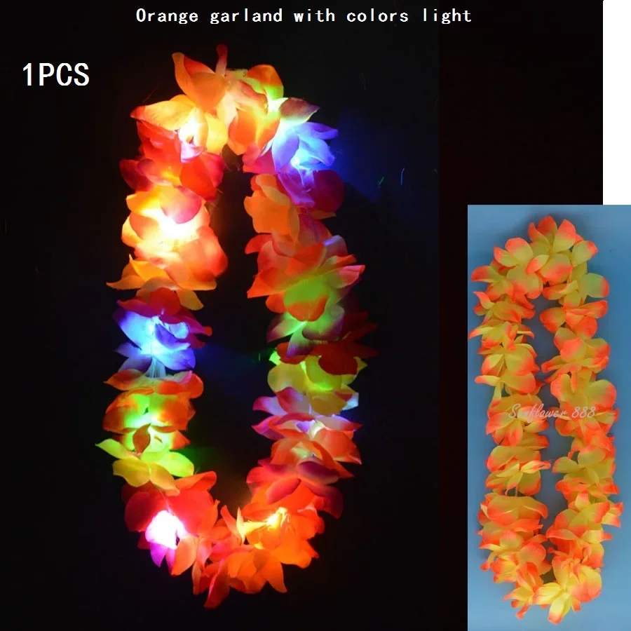 1 Uds. Collar de Lei de flores iluminadas hawaianas para mujer y niña, guirnalda de Hula, disfraz hawaiano de boda, Tropical Luau Glow: Caqui oscuro
