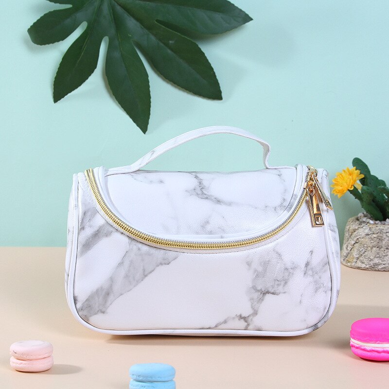 bolso de cosméticos Simple de mármol blanco de la cremallera bolsa de maquillaje de las mujeres de belleza portátil Sr. & Sra. pareja aniversario viaje suyo y suya de chica bolsa Necessarie