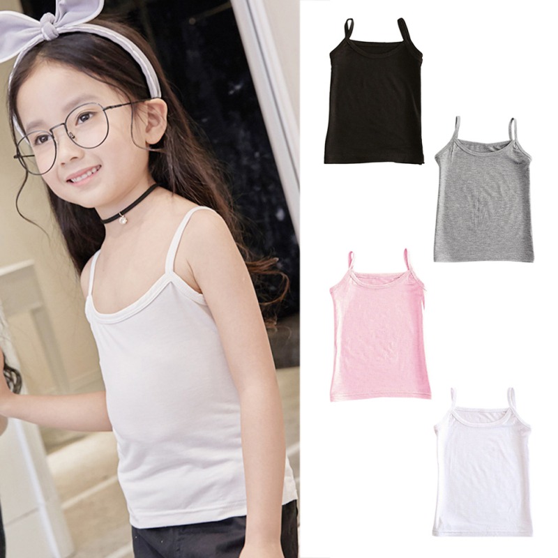 Kids Girls Summer Vest Cotton Solid Camisole Singlet Girls Undershirts Teenager Tank Children Tops Clothings