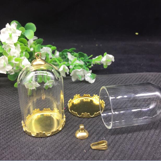 10 satz/lot -- 25*38mm vakuumglocke form rohr klarglas blase flasche & tray & top-stecker -- für DIY halskette zubehör finden: gold crown tray