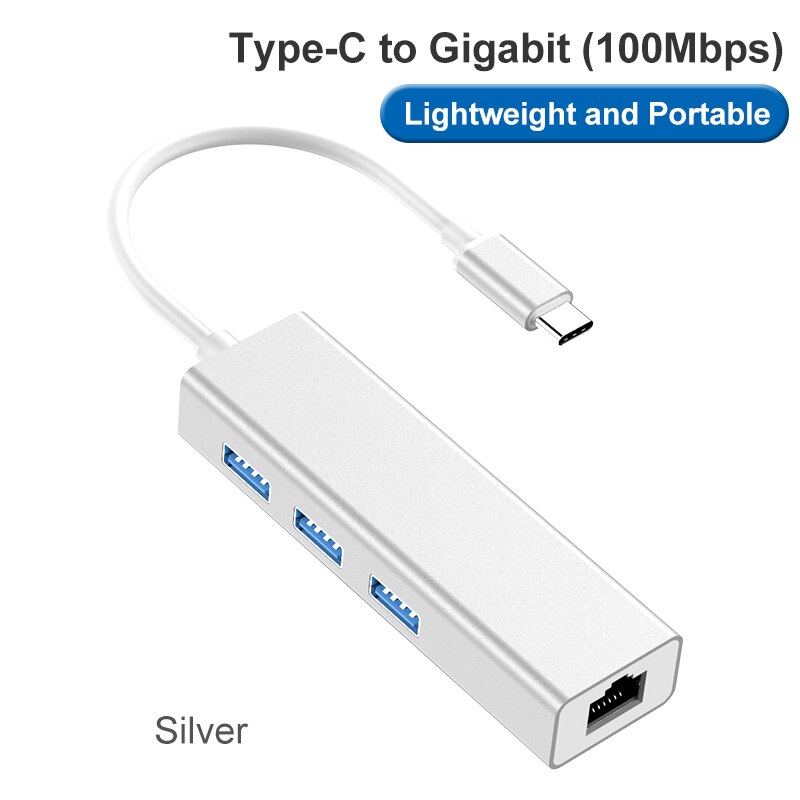 Prix usine USB 3.1 type-c à lan rj45 Ethernet réseau Port 3.0 USB HUB câble adaptateur: Argent