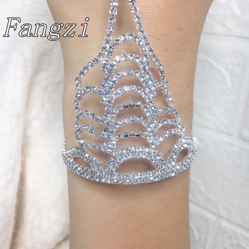 Pulsera de Boda nupcial, joyería de diamantes de imitación brillantes de exquisita, combinación de dedo, pulsera de cristal, de joyería