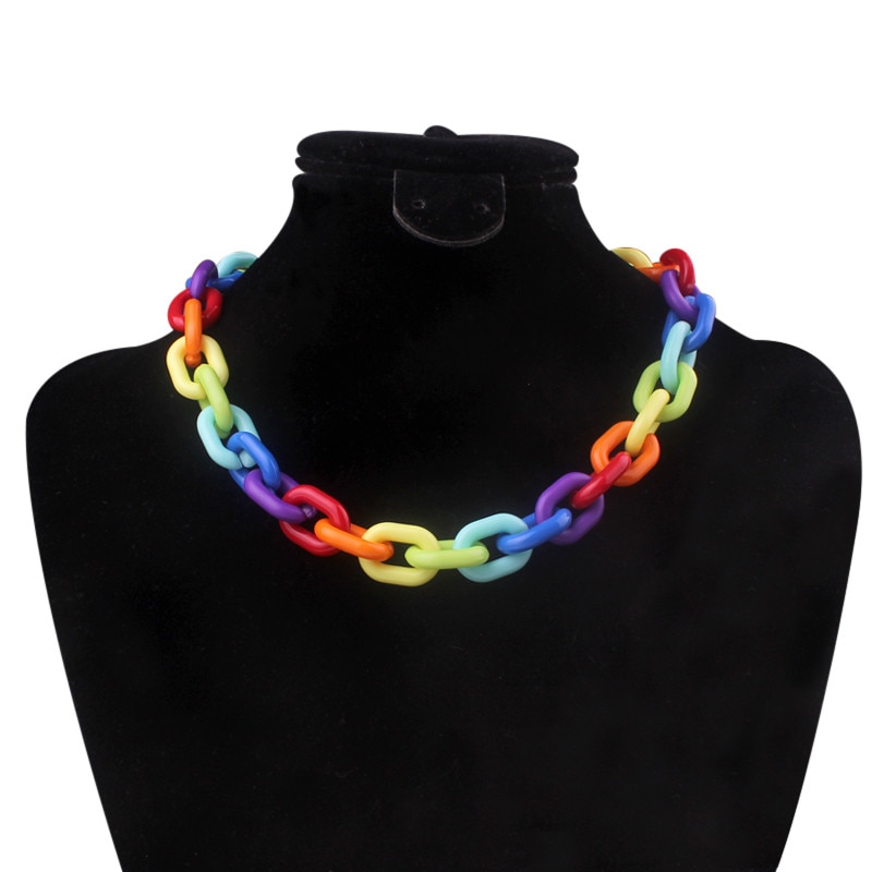 7 colors boho rainbow necklace colorful acrylic link chain necklaces for women brief girls 40+5cm di154