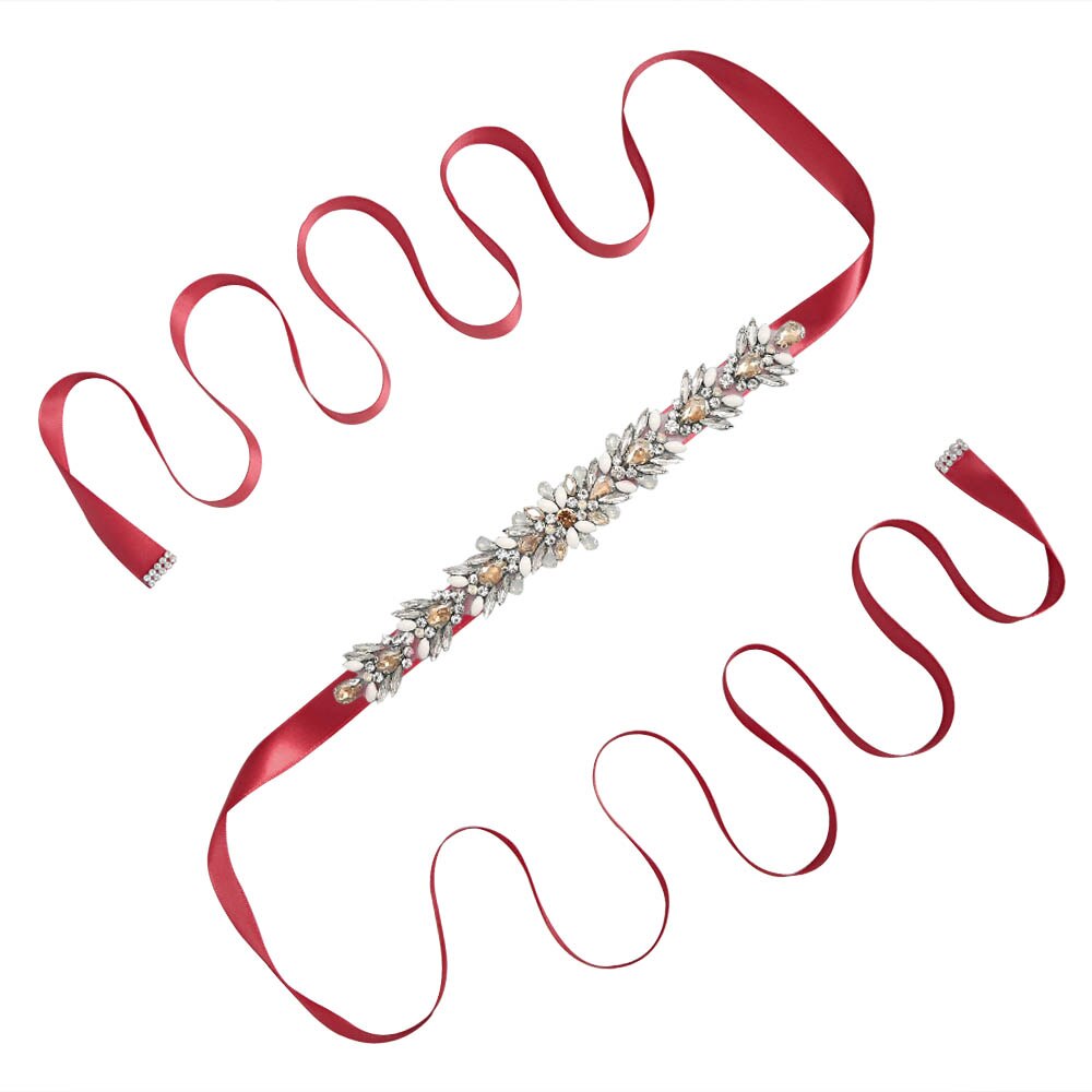 Olomlb luksus brudekjole bælter mange farver brude bælte rhinestones krystal brude sash til bryllup dekoration aften dre: Rødvin