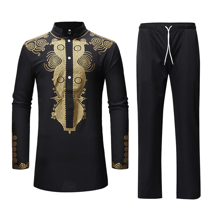 Conjunto de pantalones y camisa de manga larga para hombre, ropa de calle con estampado 3D de estilo africano, Hip-Hop, Dashiki