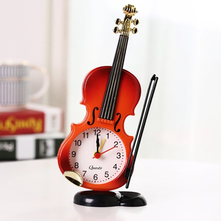 Kreative Musikalische Instrument Form Desktop Uhr Wohnzimmer Dekoration Tisch Uhr 3: red