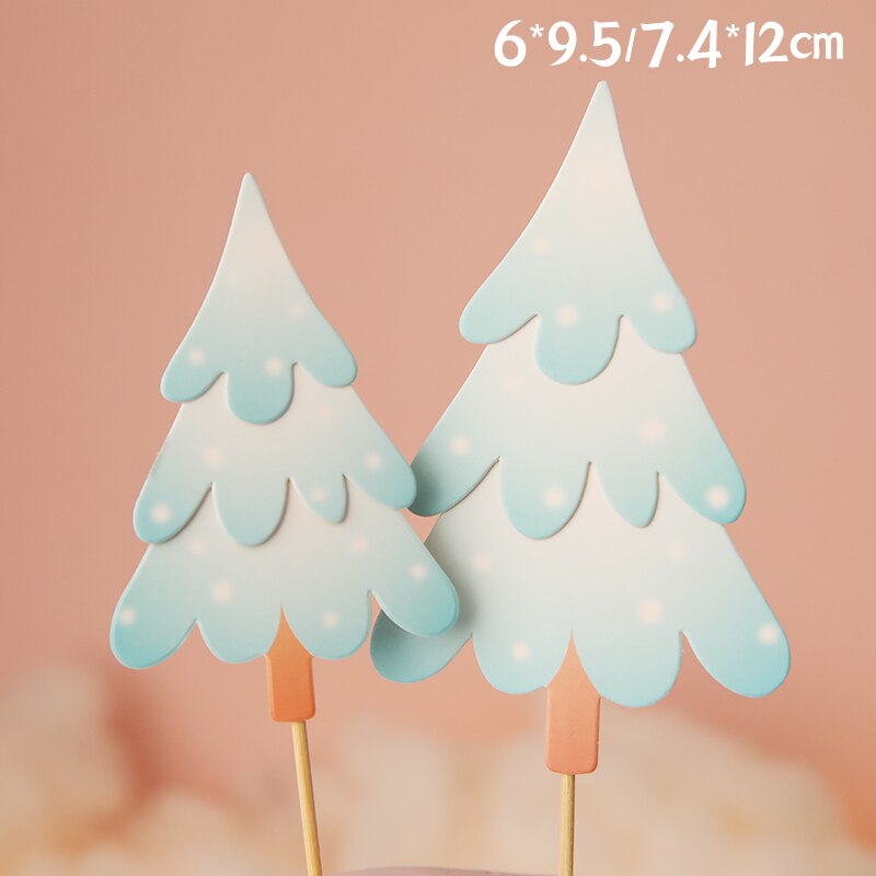 Pink Christmas Tree Bear Santa Claus Xmas Cake Topper for Birthday Party DecorationLove Baby Shower Baking Supplies