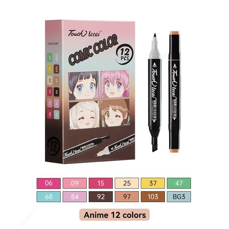 Rotuladores de uso artístico , 12 colores, bolígrafo de fieltro con Alcohol, marcadores para bocetos de Manga, pincel doble, suministros de arte, juego de dibujo: YELLOW