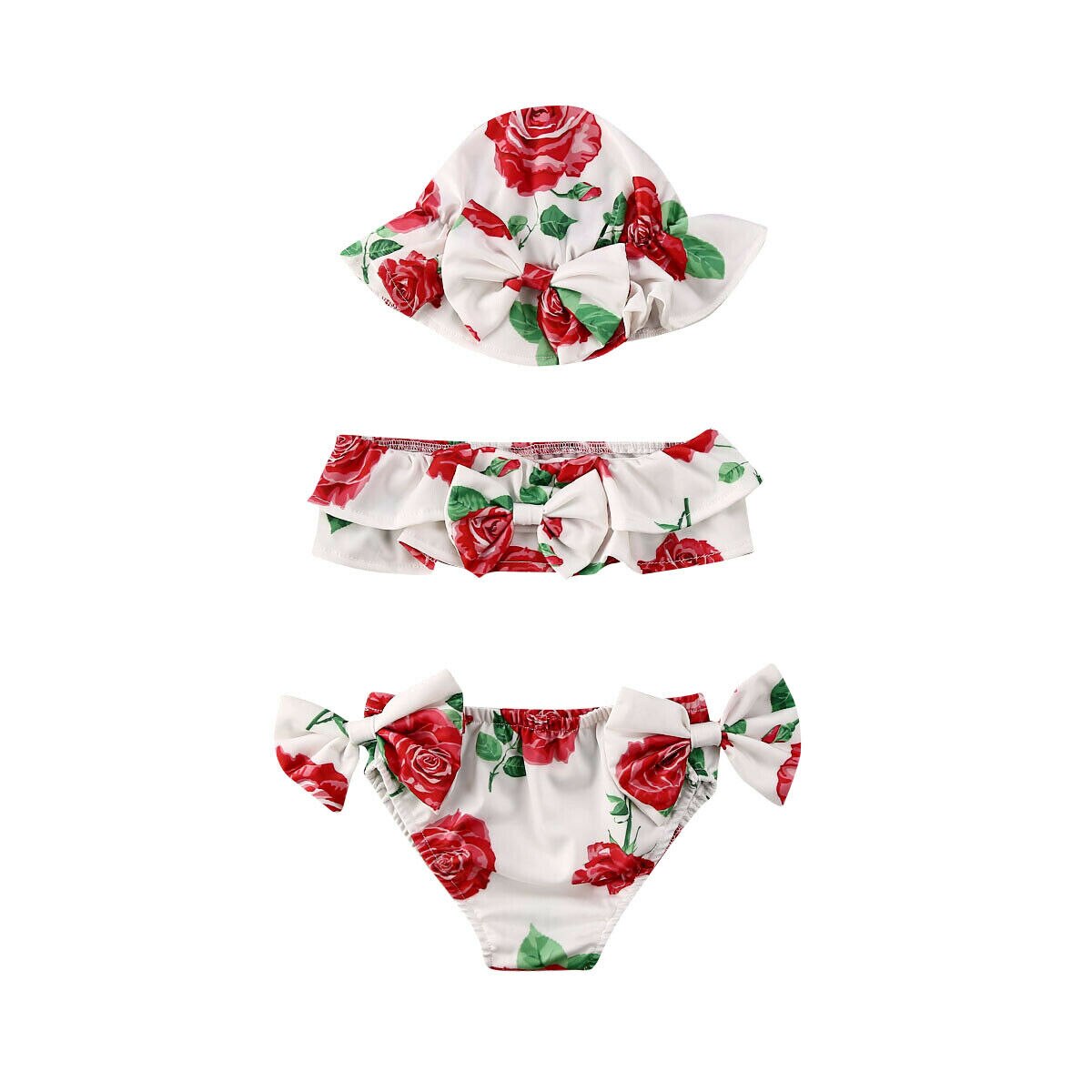 3 stk sæt nyfødt baby pige blomstret sløjfe bikini sæt badetøj strandtøj svømme badedragt: Rød / 80