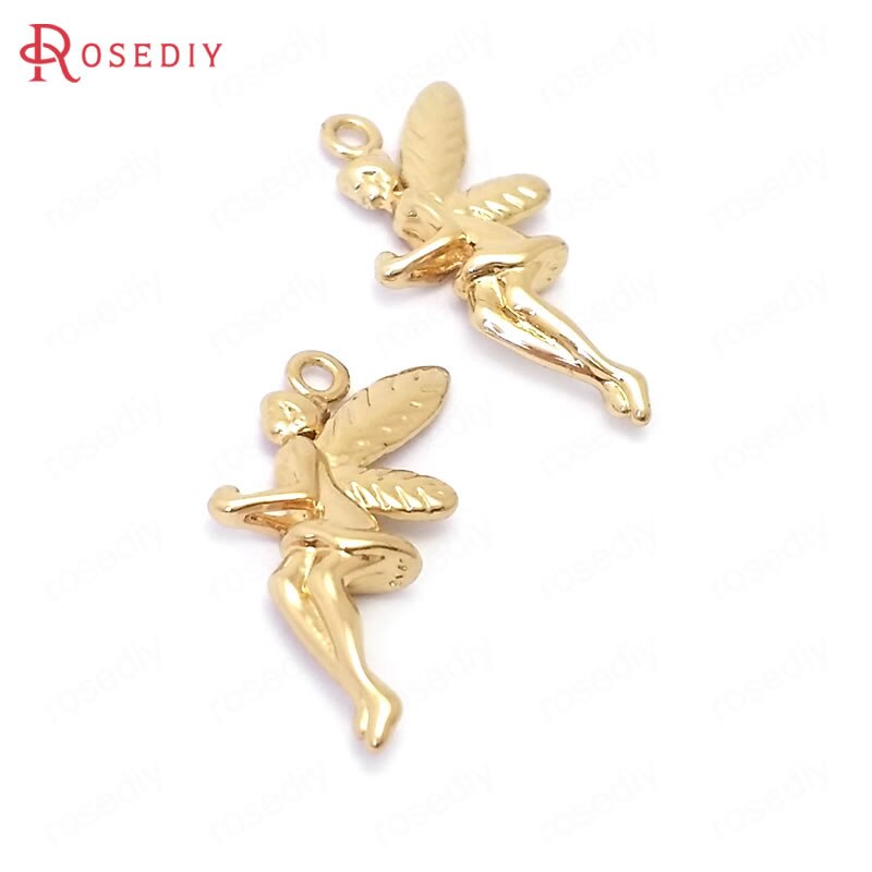 (39117)10pz 20x10MM 24K colore Oro in Ottone ottavino Angelo Pendenti E Ciondoli Pendenti con Gemme E Perle Forniture Creazione di Gioielli Fai Da Te Risultati accessori