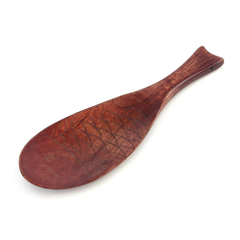 Kitchen Wooden Tableware Fish-shaped Rice Scoop Kitchen Dishes Hand-carved Japanese-style Fish Rice Spoon Natural Healthy Solid: A  x1