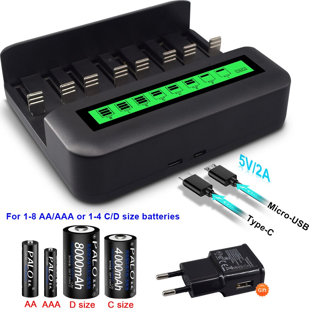 8Pcs 1.2v AA Battery Rechargeable+1.2V Nimh AAA Rechargeable Battery+Lcd Display Usb Smart Battery Charger For 1.2V Nimh AA AAA: 1pcs charger